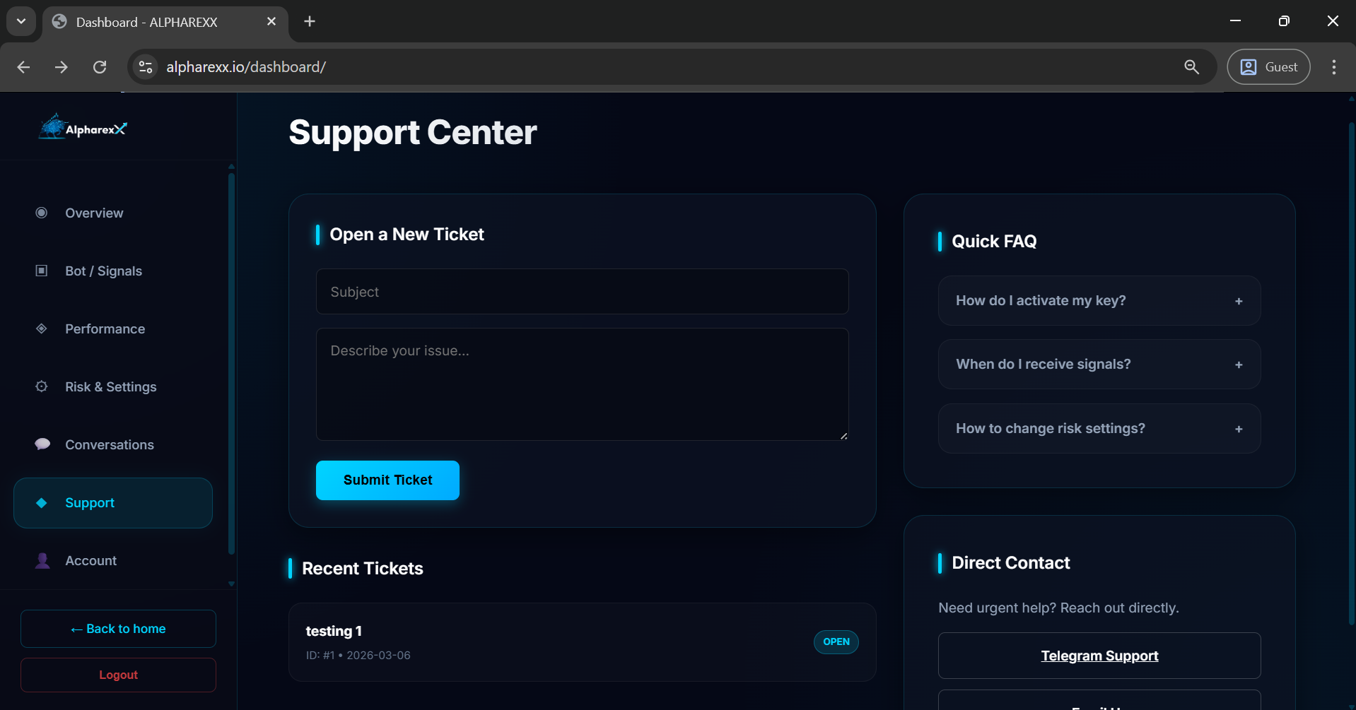 Alpharexx Dashboard - Detailed signal view