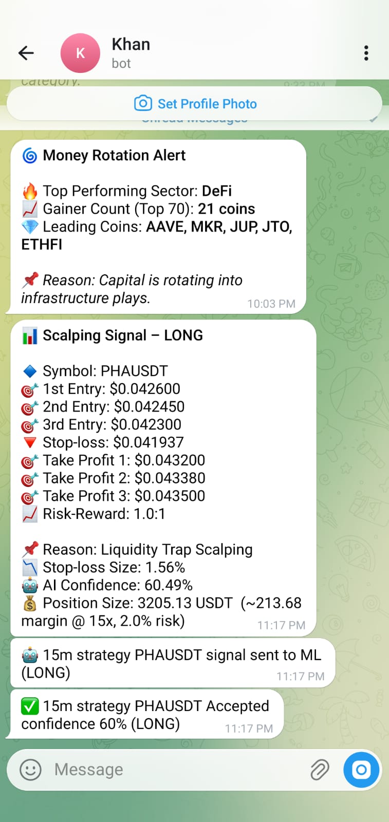 Alpharexx AI Signal - Clean personal setup with entry, stop-loss, and portfolio risk management